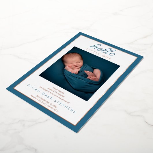 Hello Little Two写真ベビー誕生のお知らせ 箔招待状 (回転した状態)