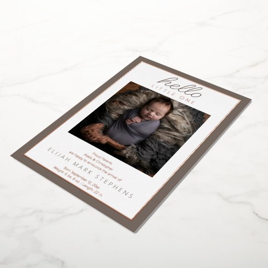 Hello Little Two写真ベビー誕生のお知らせ 箔招待状 (回転した状態)