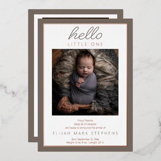 Hello Little Two写真ベビー誕生のお知らせ 箔招待状 (正面/裏面)