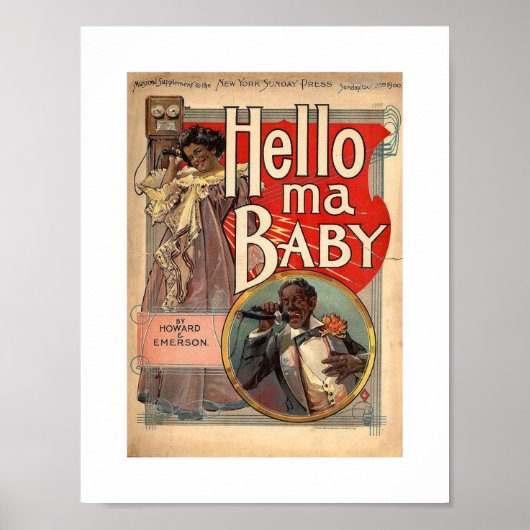 Hello maベビー、Sheet Music 1900ヴィンテージ ポスター (正面)
