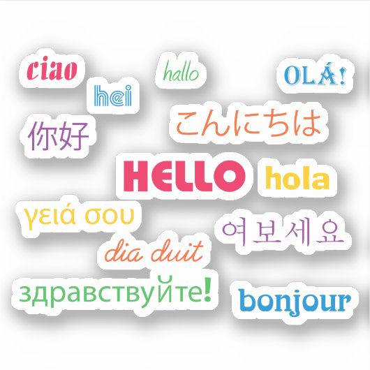Hello Many Languages文字 カラフル シール (正面)
