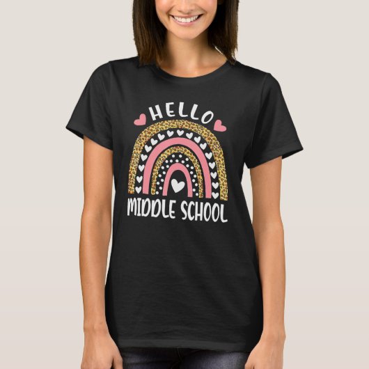 Hello Middle School Rainbow Teachers Back To Schoo Tシャツ (正面)