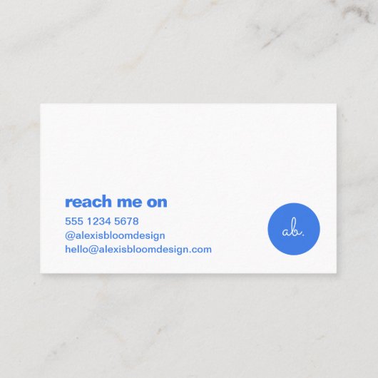 Hello Modern Minimal Simple Blue Stylish Trendy 名刺 (裏面)