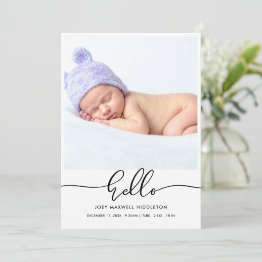 Hello Modern Script Birth Announcement 案内状 (スタンド正面)
