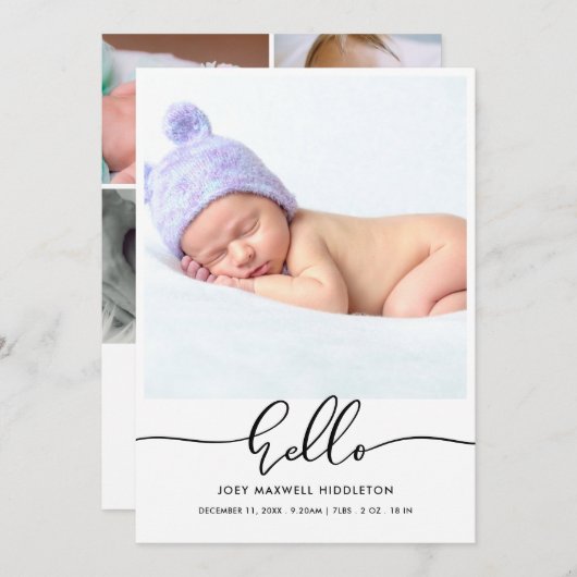 Hello Modern Script Birth Announcement 案内状 (正面/裏面)