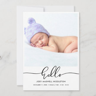 Hello Modern Script Birth Announcement 案内状