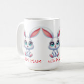 Hello Mom Mug – Cute Bunny Coffee Cup コーヒーマグカップ (正面左)