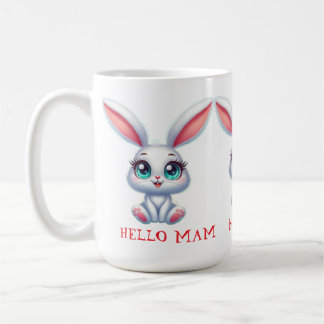 Hello Mom Mug – Cute Bunny Coffee Cup コーヒーマグカップ