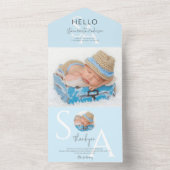 Hello Monogram Photo Boy Birth Announcement オールインワン招待状 (内側)