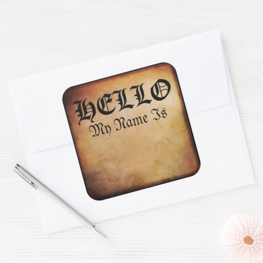 Hello Nameタグおもしろいアンティークパーチメントゴシック スクエアシール (封筒)