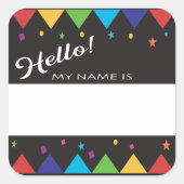 Hello nameタグフェスティバルカラフルパーティー スクエアシール (正面)