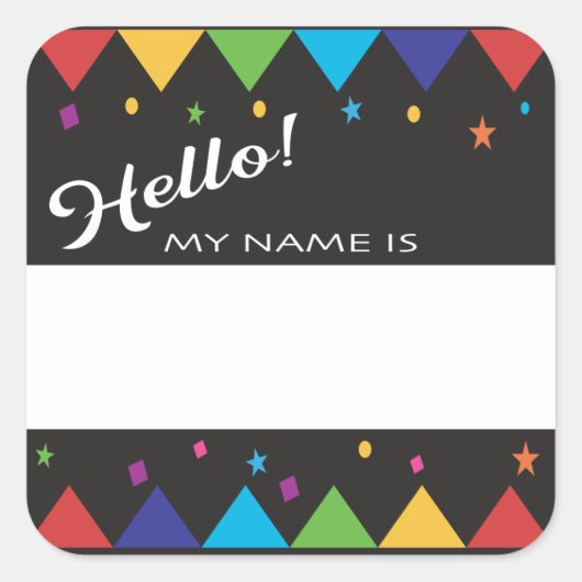 Hello nameタグフェスティバルカラフルパーティー スクエアシール (正面)