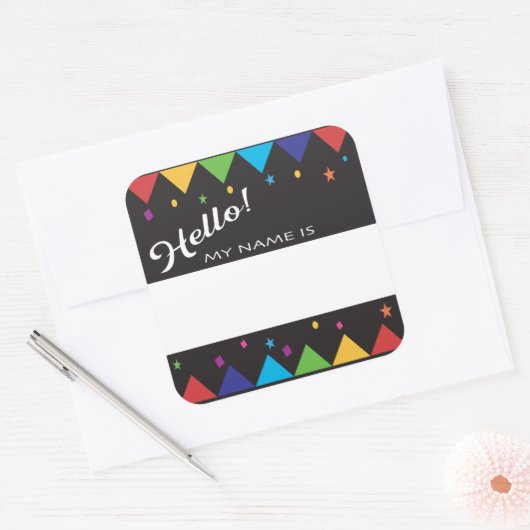 Hello nameタグフェスティバルカラフルパーティー スクエアシール (封筒)