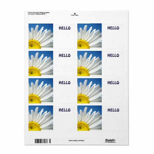 Hello Nameタグホワイトデイジーフラワーズカスタム ラベル (フルシート)