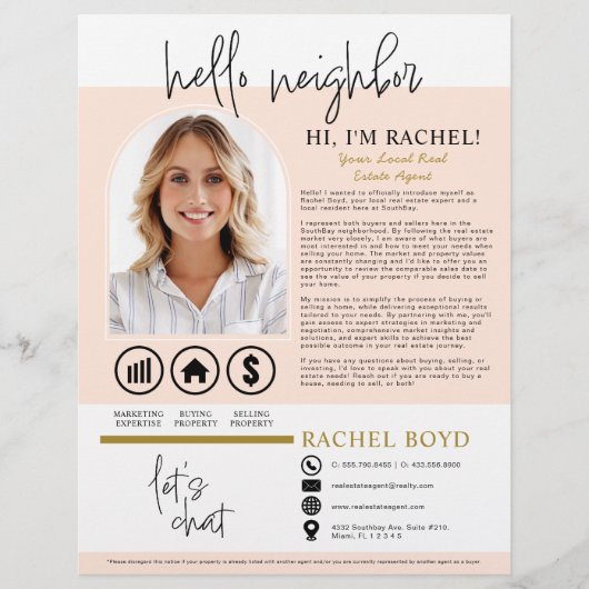 Hello Neighbor不動産仲介業者エージェント紹介状 チラシ (正面)