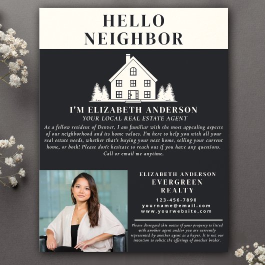 Hello Neighbor Gray Rustic Real Estate Agent Photo チラシ