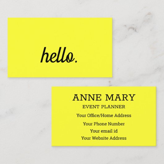 Hello Neon黄色のカラフルタイポグラフィスクリプト 名刺 (正面/裏面)