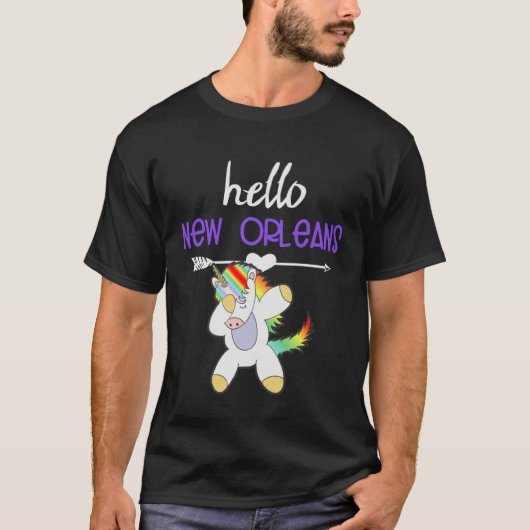 Hello New Orleans Louisiana Dabbing Unicorn Funny  Tシャツ (正面)