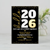 Hello New Yearスクリプトカスタム年ブラック実在金ゴールド 箔招待状 (立ち正面)