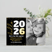 Hello New Yearフォトはっきりしたタイプ黒実在金ゴールド 箔シーズンカード (立ち正面)