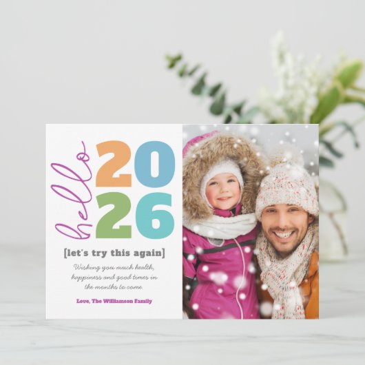 Hello New Year型はっきりしたモダンカスタム年写真 シーズンカード (スタンド正面)