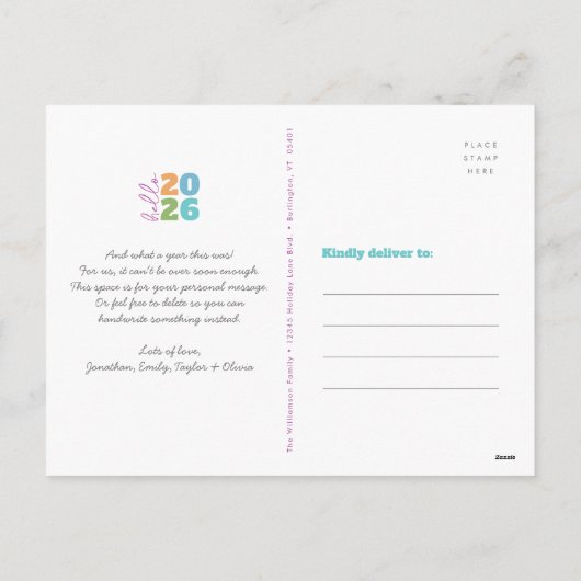 Hello New Year型はっきりしたモダンカスタム年写真 シーズンポストカード (裏面)