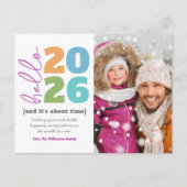 Hello New Year型はっきりしたモダンカスタム年写真 シーズンポストカード (正面)