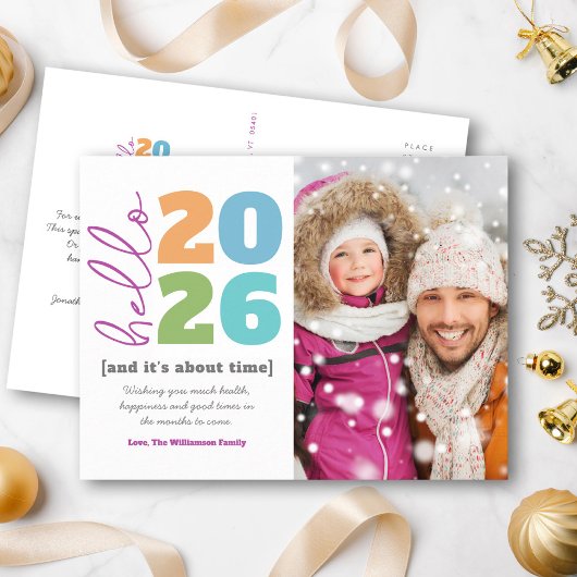 Hello New Year型はっきりしたモダンカスタム年写真 シーズンポストカード