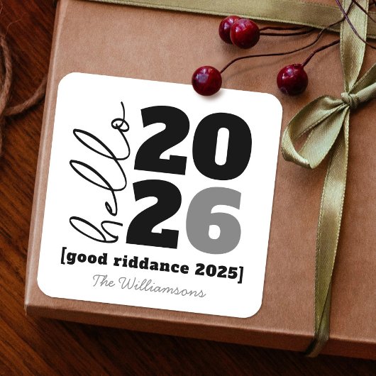 Hello New Year白黒はっきりしたカスタム年の名前 スクエアシール