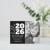 Hello New Year白黒はっきりしたカスタム年写真 シーズンポストカード (スタンド正面)