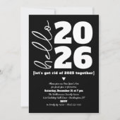 Hello New Year白黒モダンカスタムの追加 招待状 (正面)