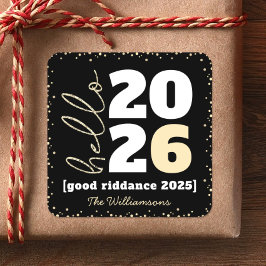 Hello New Year Black金ゴールドモダンカスタム年名 スクエアシール