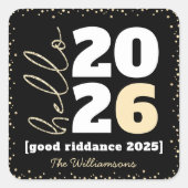 Hello New Year Black金ゴールドモダンカスタム年名 スクエアシール (正面)