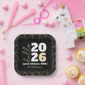 Hello New Year Black金ゴールドモダンカスタム年名 ペーパープレート (パーティー)