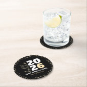 Hello New Year Black金ゴールドモダンカスタム年名 ラウンドペーパーコースター (インサイチュ)