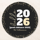 Hello New Year Black金ゴールドモダンカスタム年名 ラウンドペーパーコースター (正面)