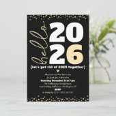 Hello New Year Black金ゴールドモダンカスタムAdd Year 招待状 (スタンド正面)