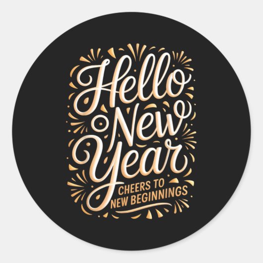 Hello New Year Cheers To New Beginnings Celebratio ラウンドシール (正面)
