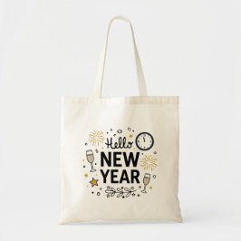 Hello New Year Cute Hand-Drawn Fireworks  トートバッグ