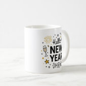 Hello New Year Cute Hand-Drawn Fireworks Mug コーヒーマグカップ (正面右)