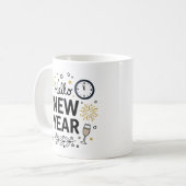 Hello New Year Cute Hand-Drawn Fireworks Mug コーヒーマグカップ (正面左)