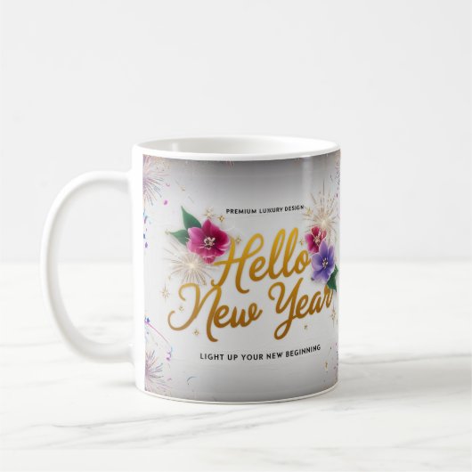 Hello New Year Floral Fireworks Classic Mug コーヒーマグカップ (左)