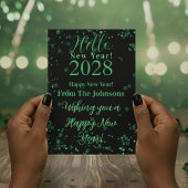 Hello New Year! Happy New Year Green Black Sparkle シーズンカード