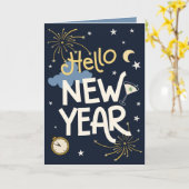 Hello New Year - Midnight Festive New Years Celebr カード (黄色い花)