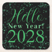 Hello New Year! New Year's Eve Green Black Sparkle スクエアペーパーコースター (正面)