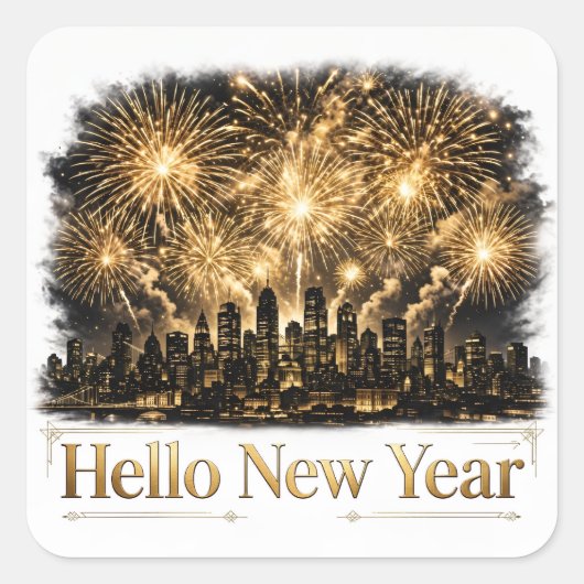 Hello New Year Sticker スクエアシール (正面)
