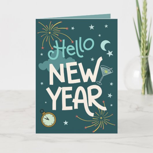 Hello New Year - Teal Festive New Years Celebr カード (正面)