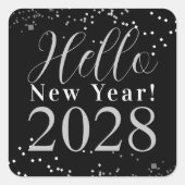 Hello New Year's Eve Party Black Silver Sparkle スクエアシール (正面)