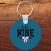 Hello Nine Est 2017 Coquette Bow 9th Birthday Girl キーホルダー (正面)