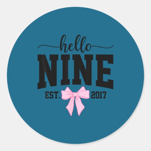 Hello Nine Est 2017 Coquette Bow 9th Birthday Girl ラウンドシール (正面)